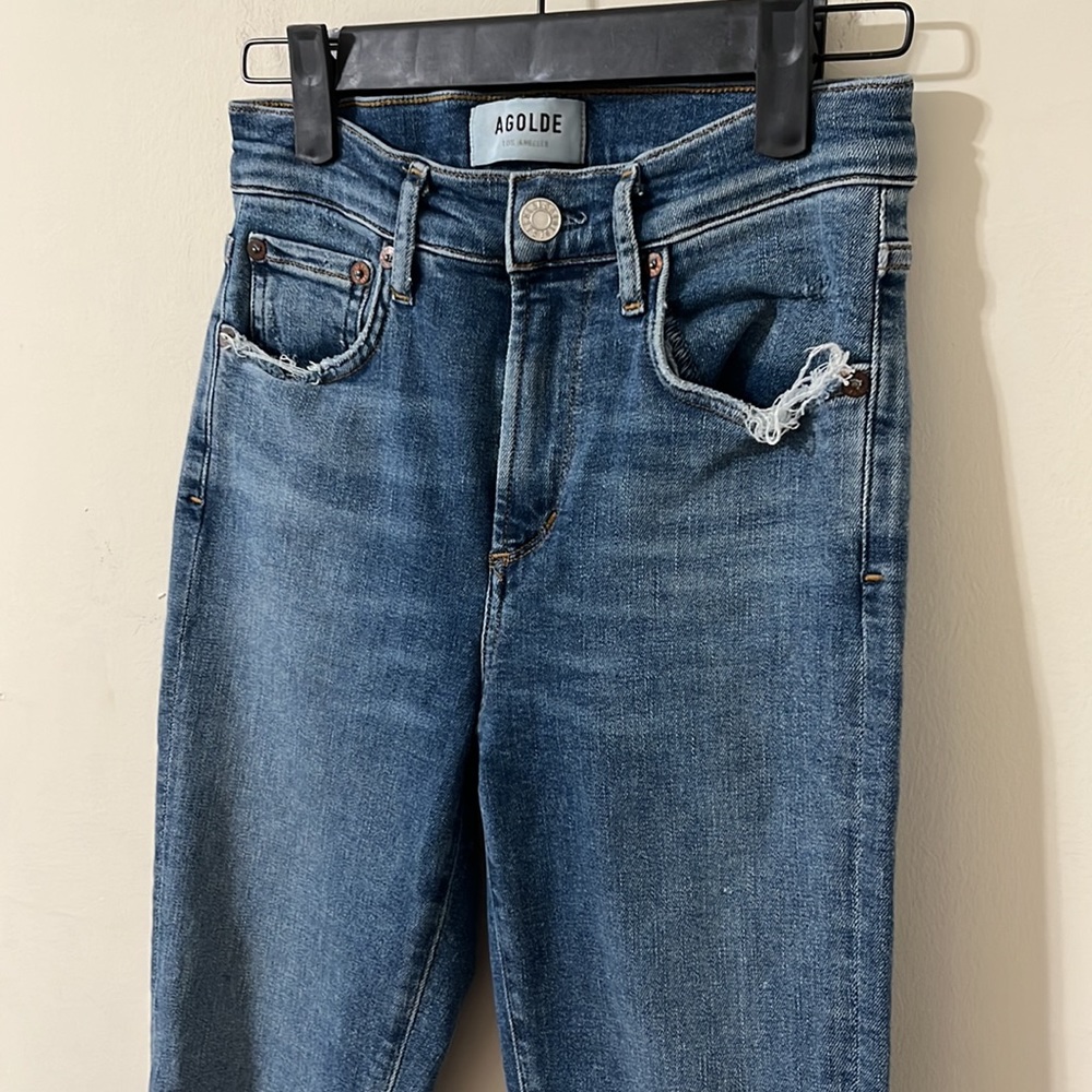 Agolde Dark Wash Distressed Sophie Skinny High Rise Denim Jeans Size 25 - Picture 4 of 11